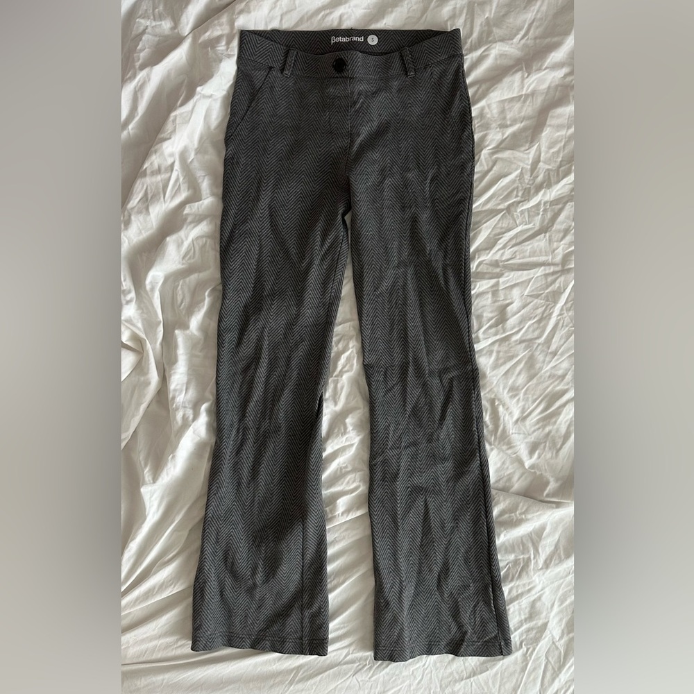 Betabrand Herringbone Chevron Ash Lombard Gray Bootcut Dress Pant Yoga Pants — S